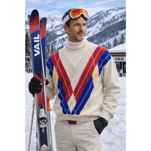 Vintage Men’s Alpaca V-Neck Sweater XL Made in Peru Argyle EUC Retro Preppy Ski